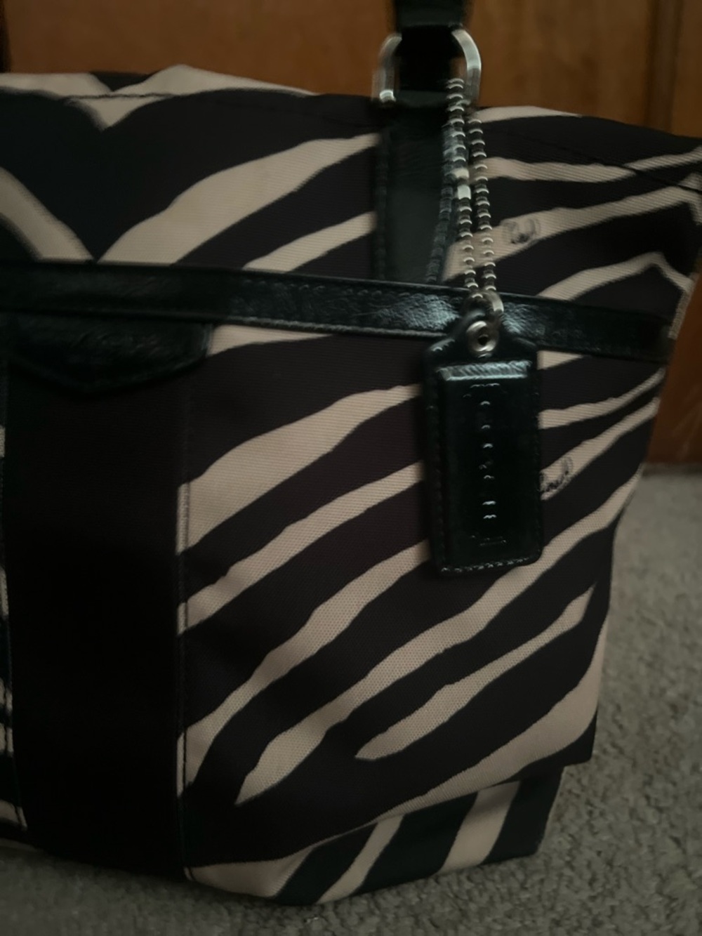 Coach Black and Cream Zebra Print Tote - Picture 3 of 8